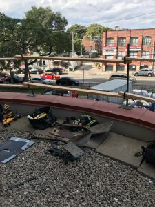 Safety rail protection on flat roof in Toronto