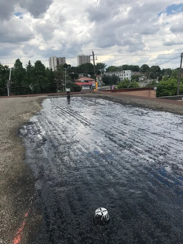Commercial roof repairs using fiberated roof coating in Scarborough