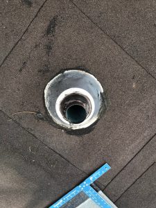 Flat roof repairs around 3 inch plumbing stack flange on modified bitumen roof in Etobicoke